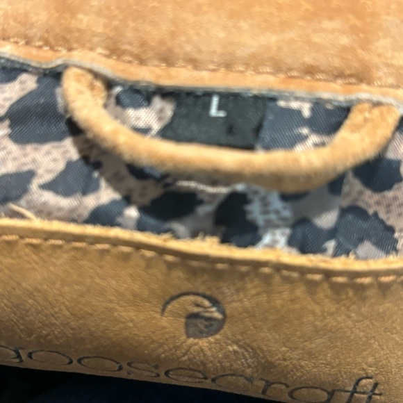 GOOSECRAFT Sz L Moto Style Jacket Biker 032 Suede Gold Hardware Leopard Lining - Picture 13 of 13